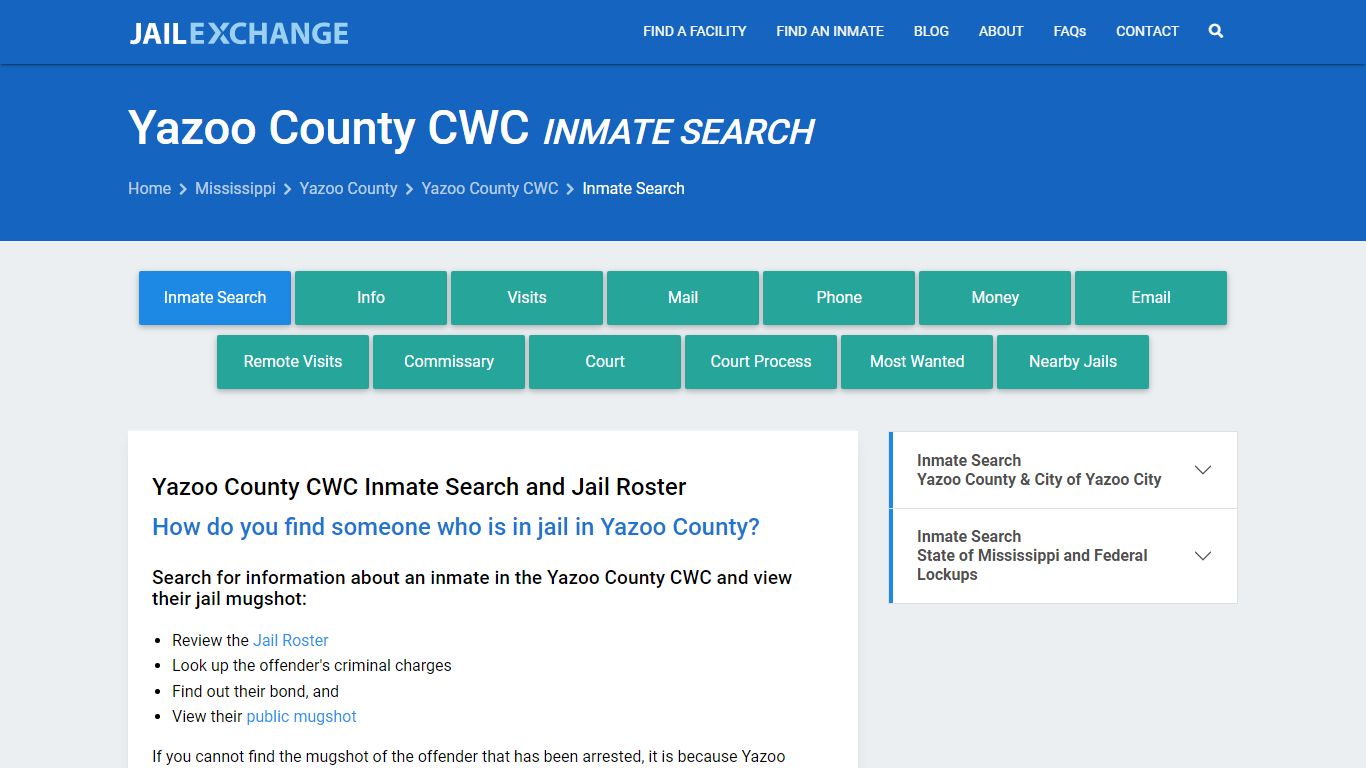 Inmate Search: Roster & Mugshots - Yazoo County CWC, MS - Jail Exchange