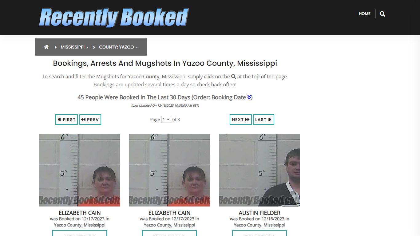 Bookings, Arrests and Mugshots in Yazoo County, Mississippi