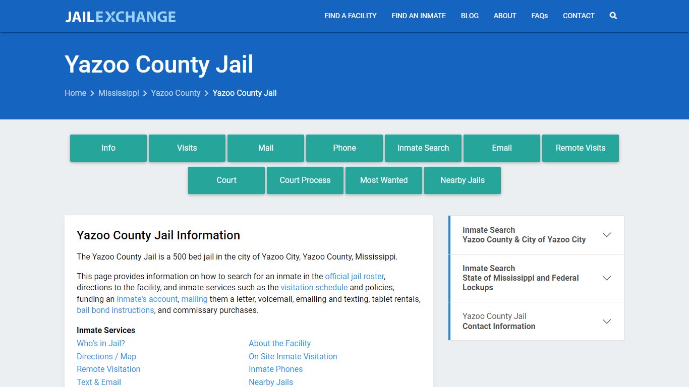 Yazoo County Jail, MS Inmate Search, Information